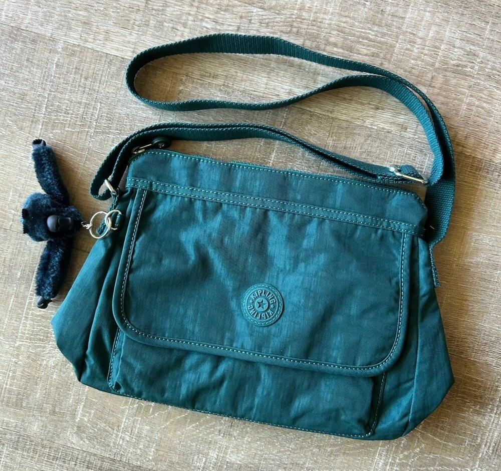 Kipling Live Light Teal Nylon Crossbody Messenger Bag Monkey Charm Lightweight